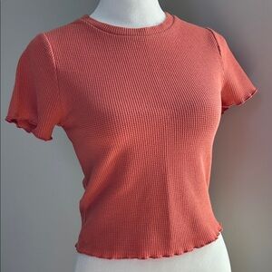 Women's Coral Ribbed Top Small
